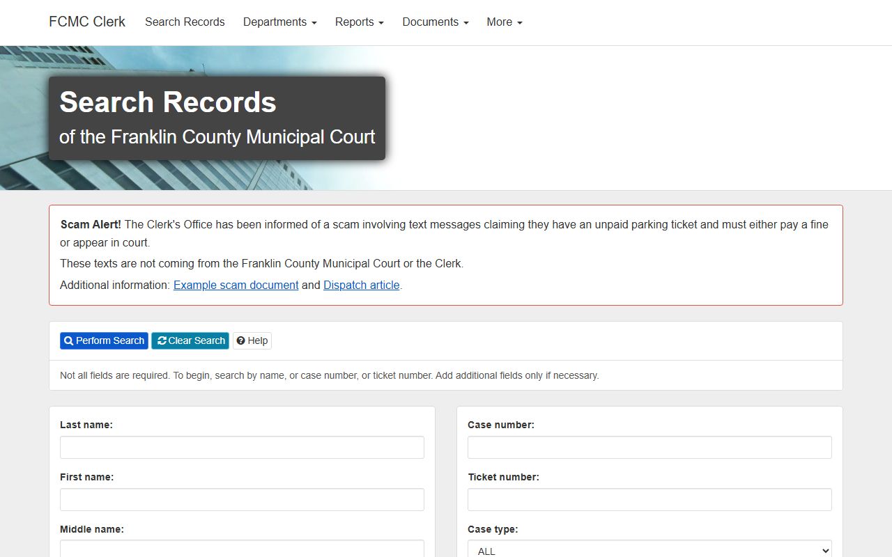 Franklin County Municipal Court Clerk Columbus civil court records search