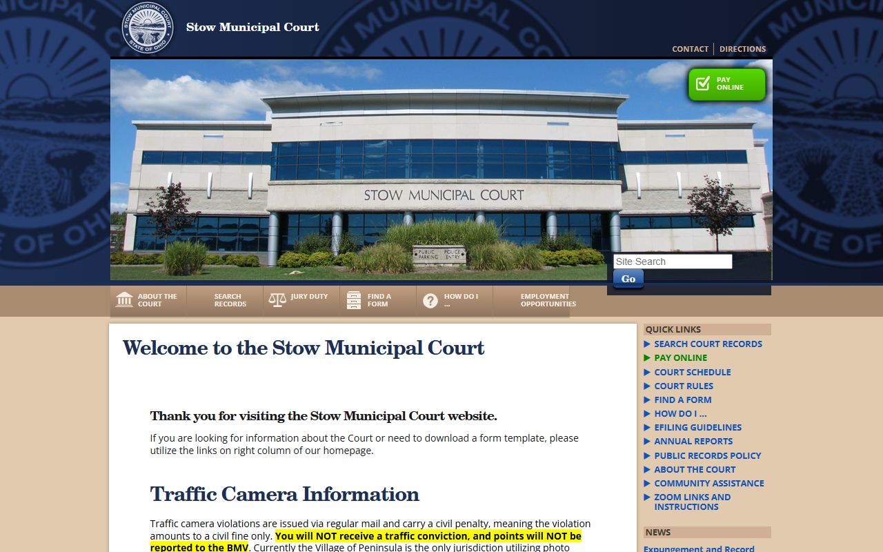 Stow Municipal Court Lakewood area civil court records