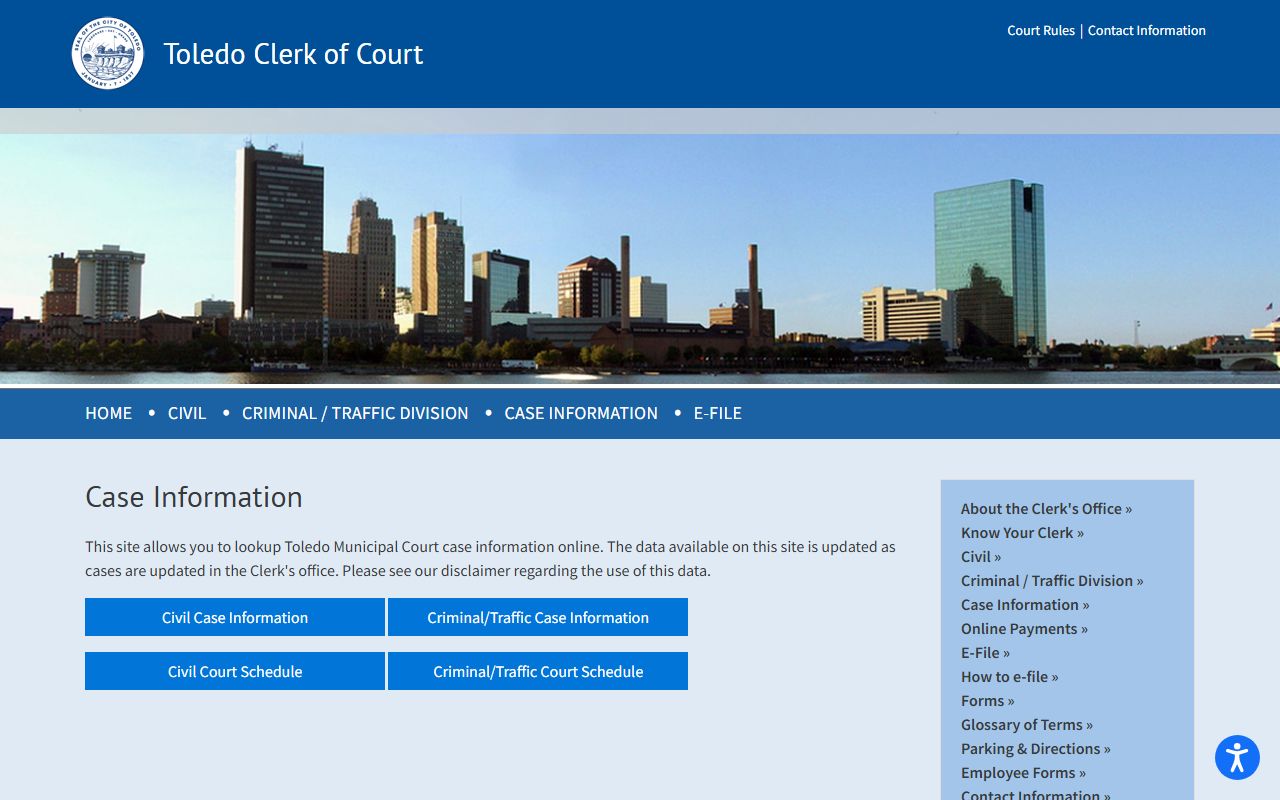 Toledo Municipal Court Clerk civil court records search