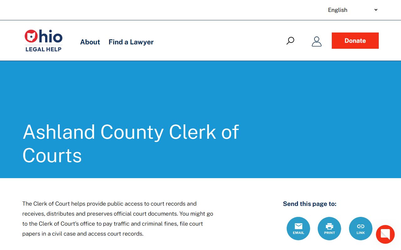 Ohio Legal Help Ashland County civil court records page