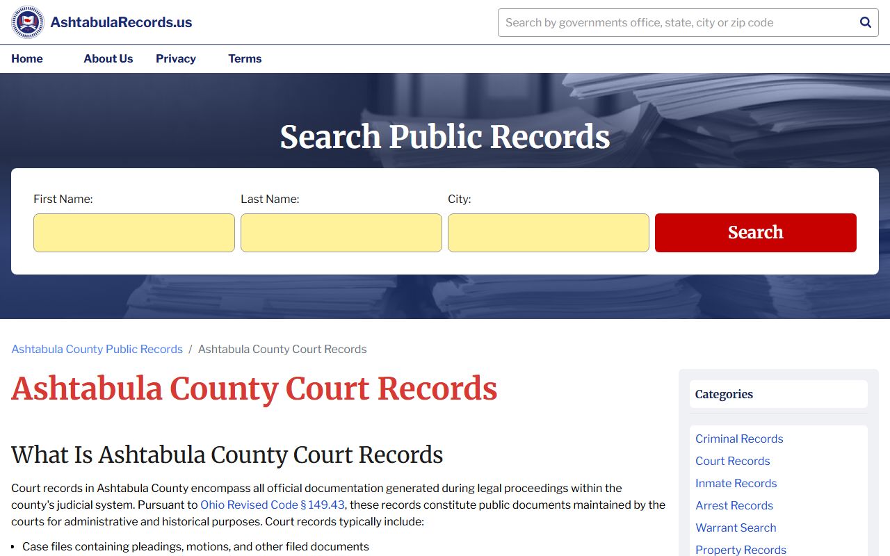 AshtabulaRecords.us Ashtabula County civil court records