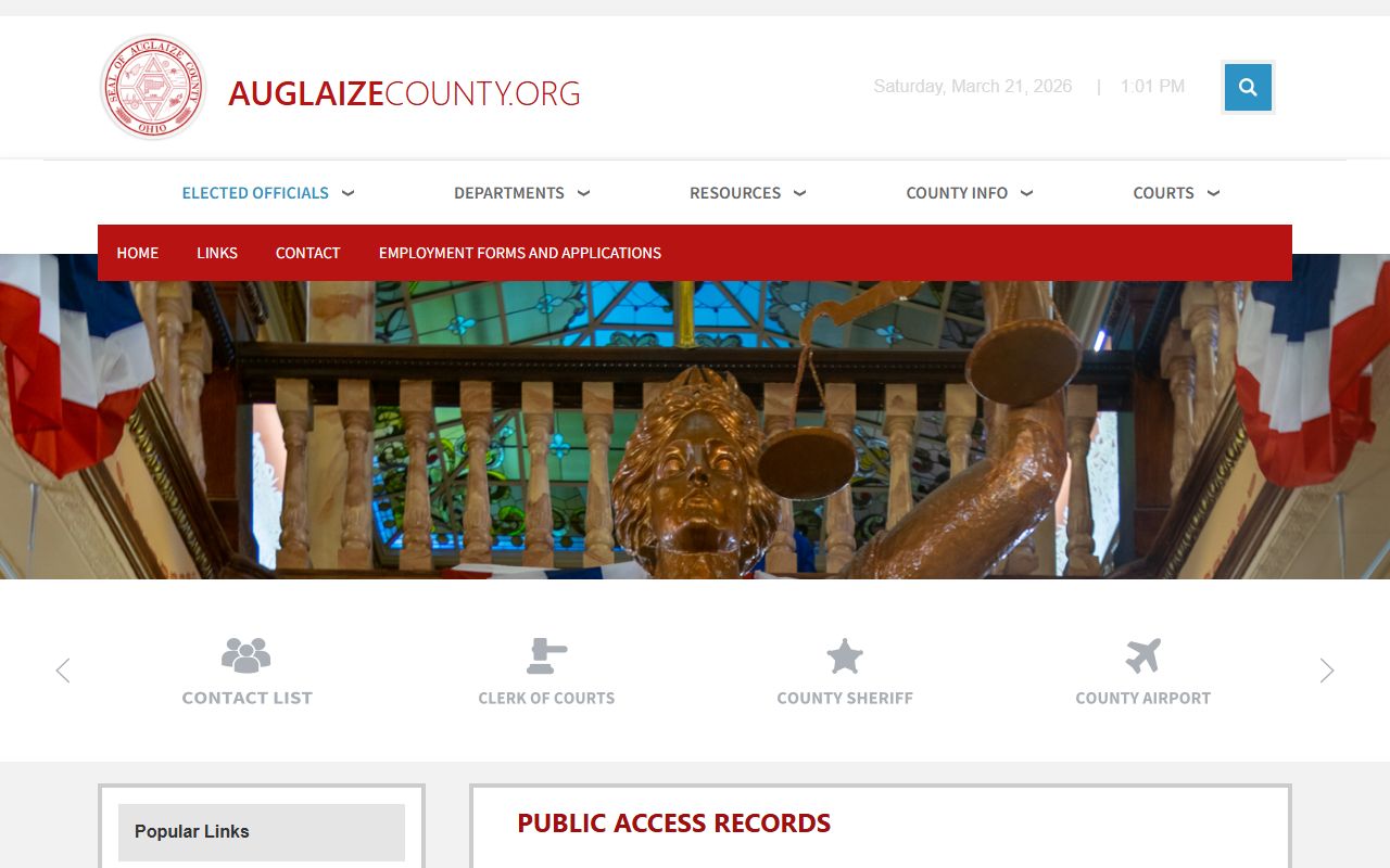 Auglaize County Clerk of Courts public access records page for civil court records