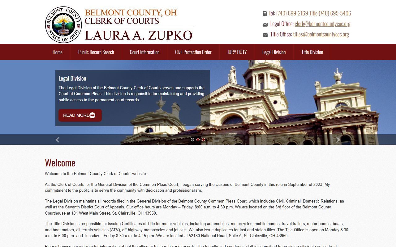 Belmont County Clerk of Courts website for civil court records