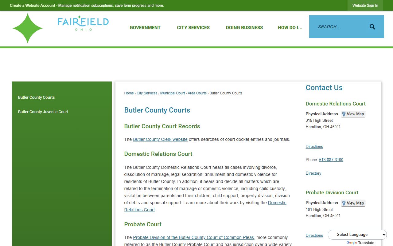 City of Fairfield Butler County civil court records