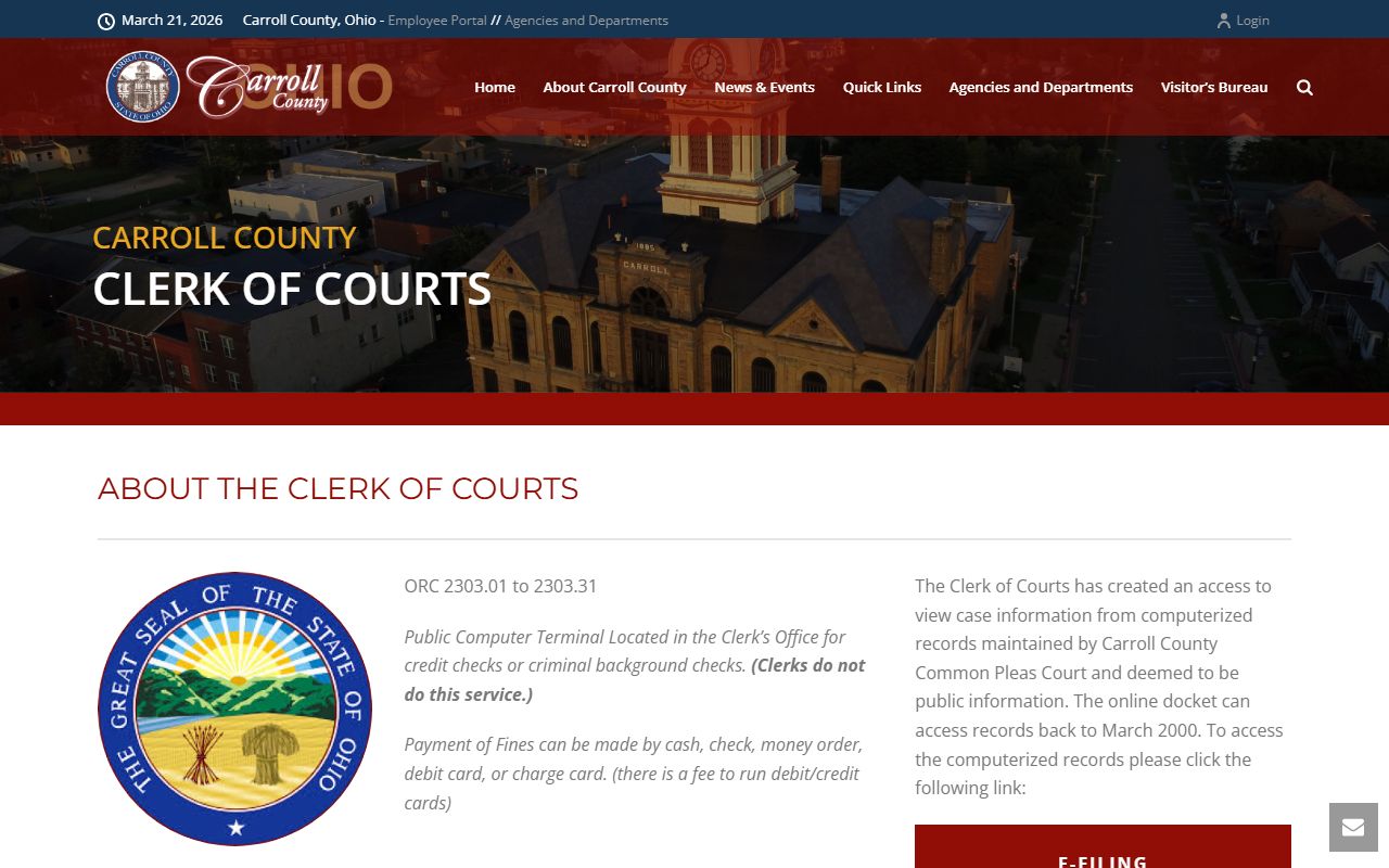 Carroll County Clerk of Courts page for civil court records