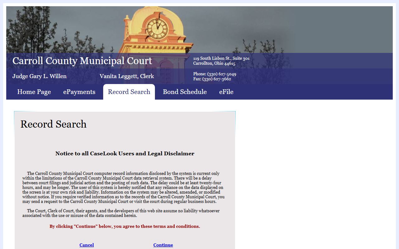Carroll County Municipal Court record search for civil court records