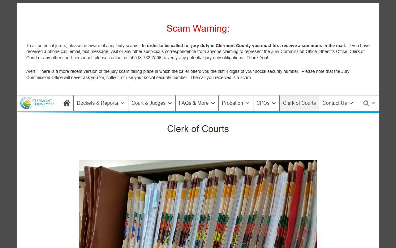 Clermont County Common Pleas Court civil court records