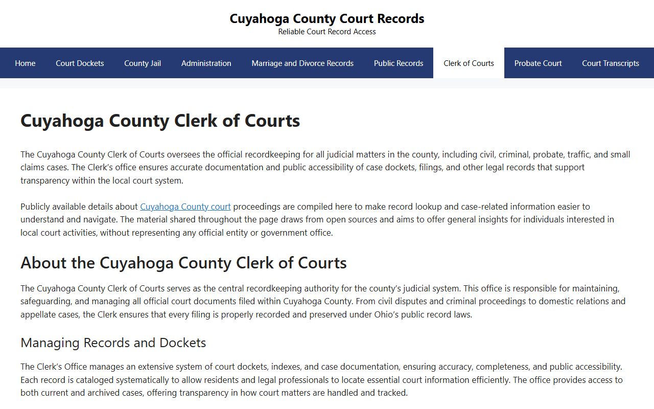 Cuyahoga County Courts information civil court records