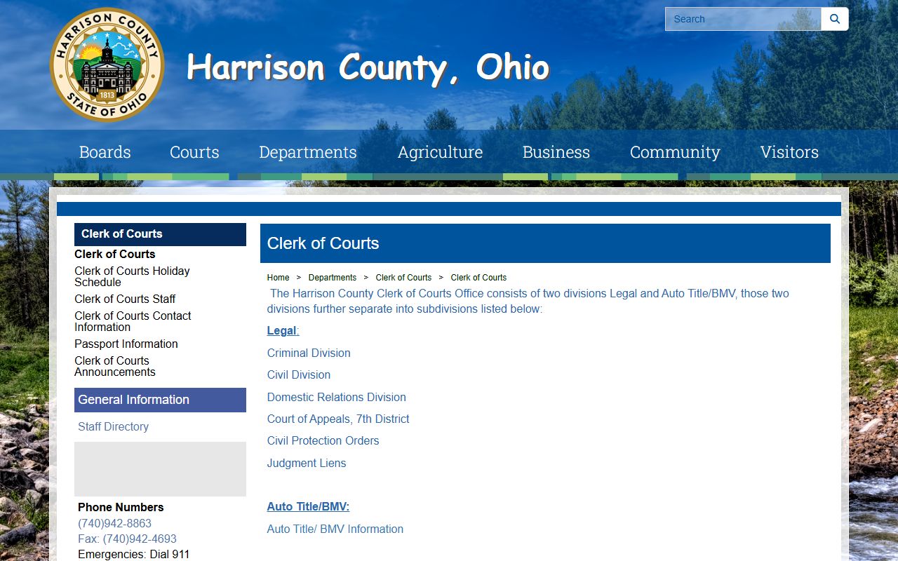 Harrison County Clerk of Courts website for civil court records