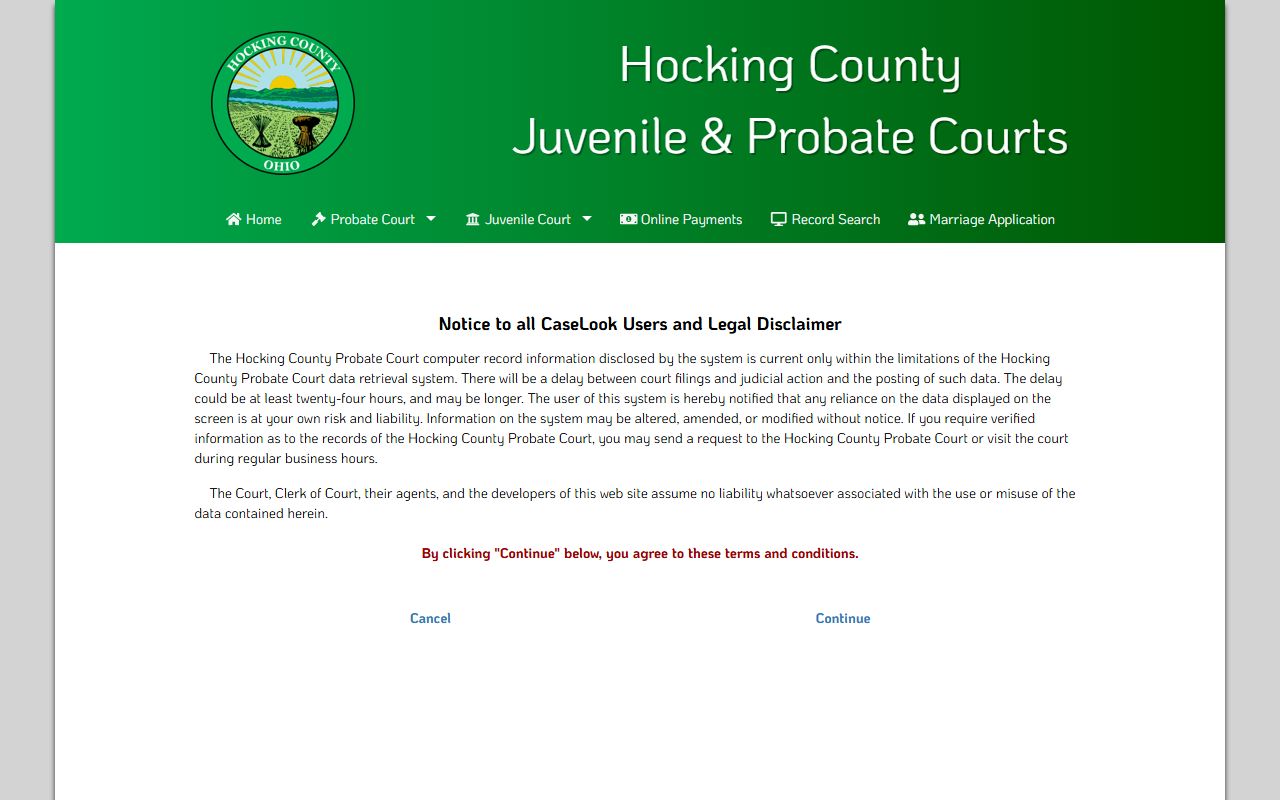 Hocking County Probate Court record search for civil court records