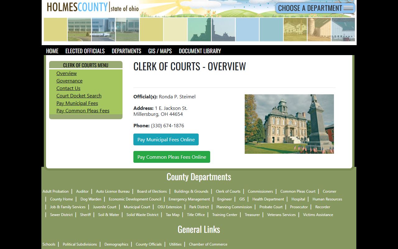 Holmes County Clerk of Courts website for civil court records