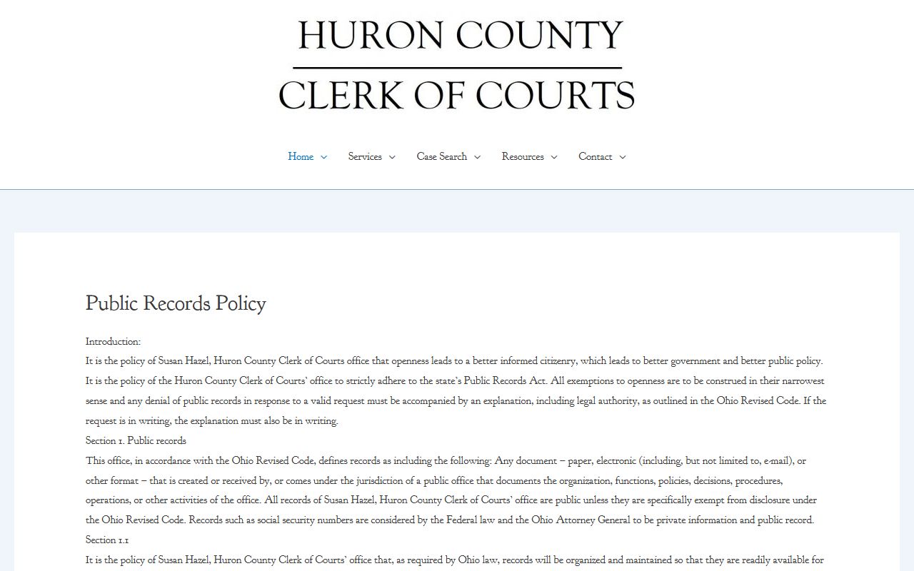 Huron County Clerk of Courts civil court records public records policy