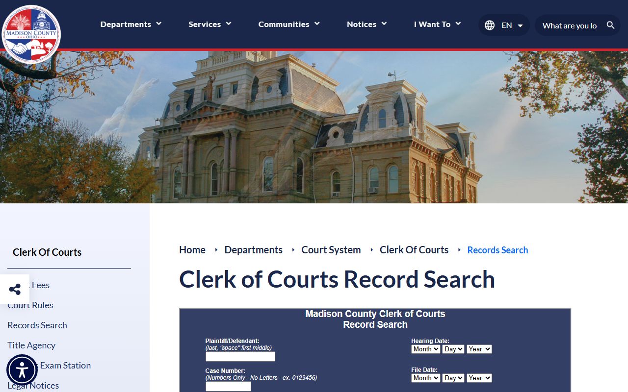 Madison County Clerk of Courts civil court records search portal