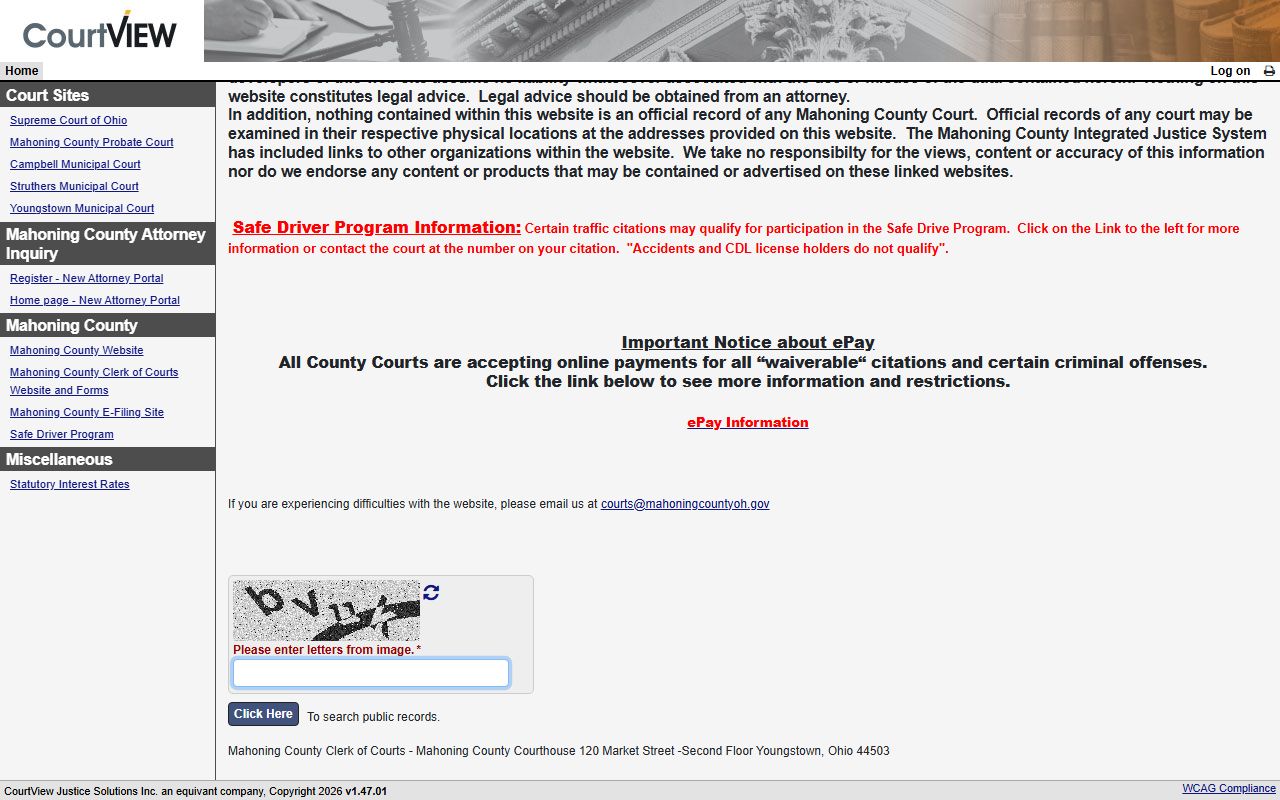 Mahoning County Integrated Justice System civil court records search