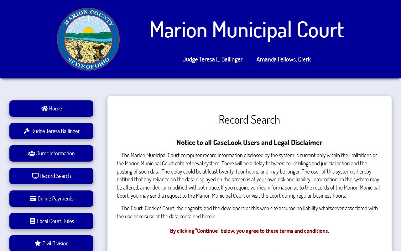 Marion Municipal Court civil court records search portal