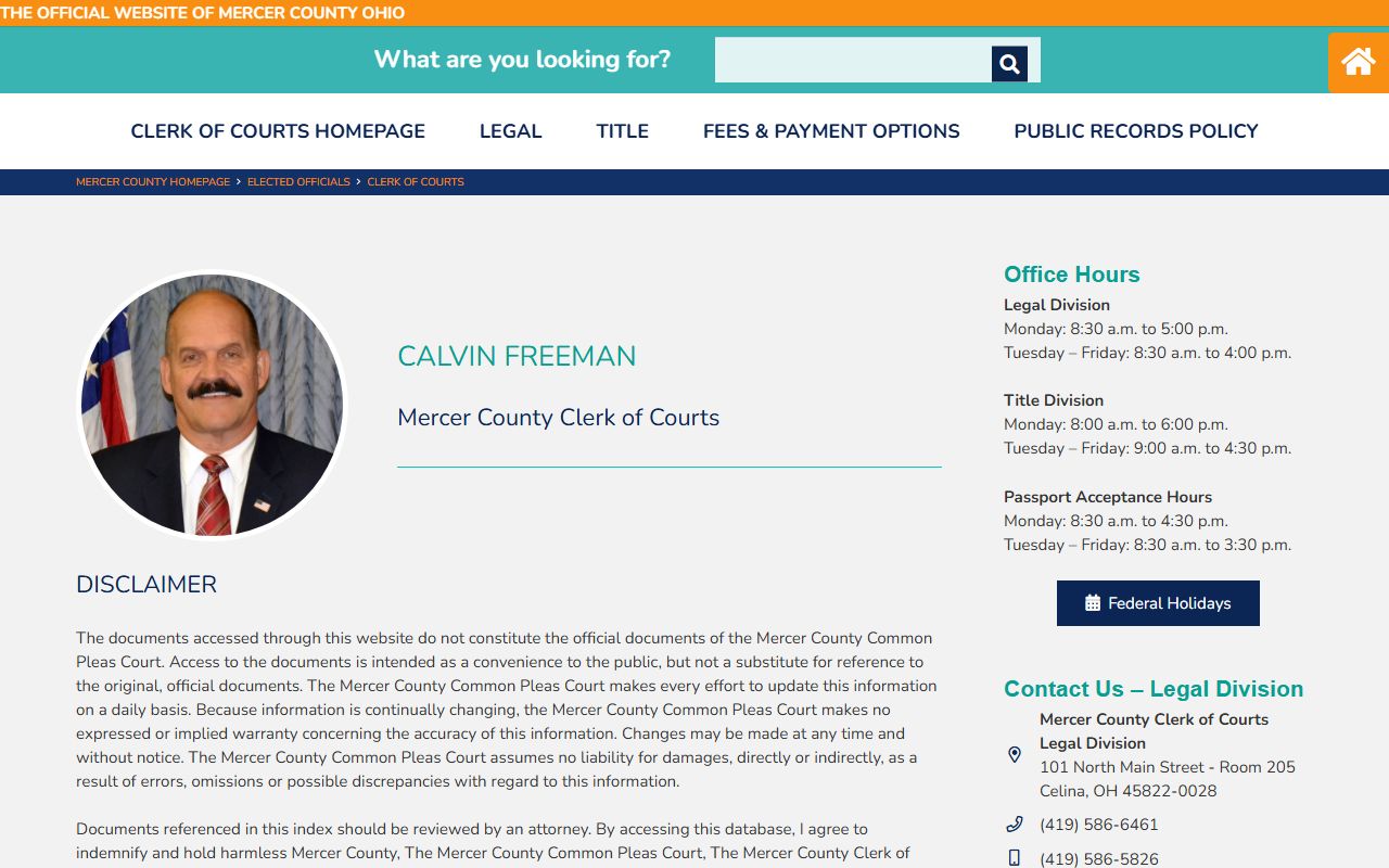 Mercer County Clerk of Courts civil court records website