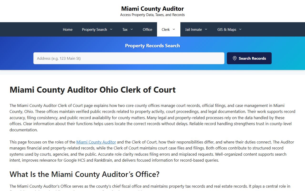 Miami County Auditor and Clerk civil court records information