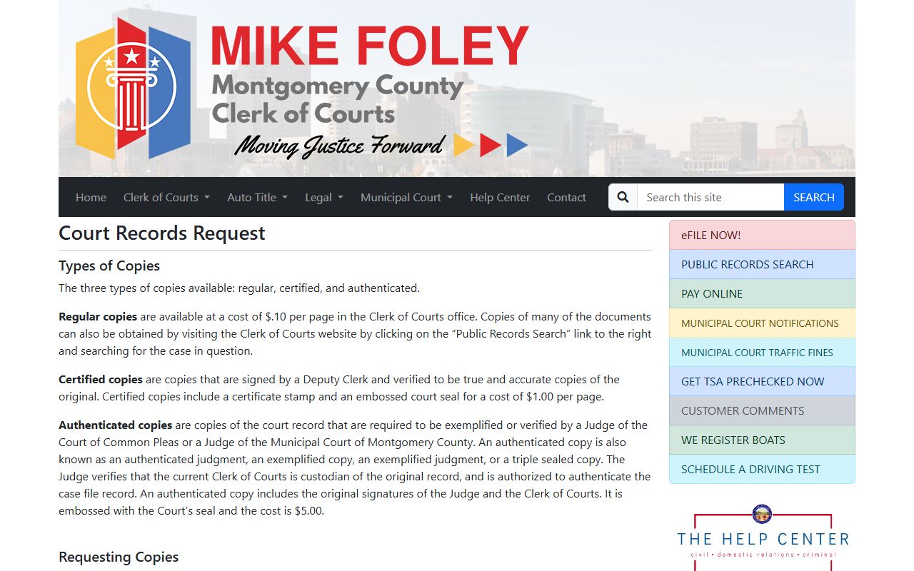 Montgomery County records request page civil court records