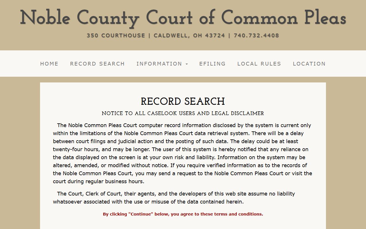 Noble County Common Pleas CaseLook civil court records search