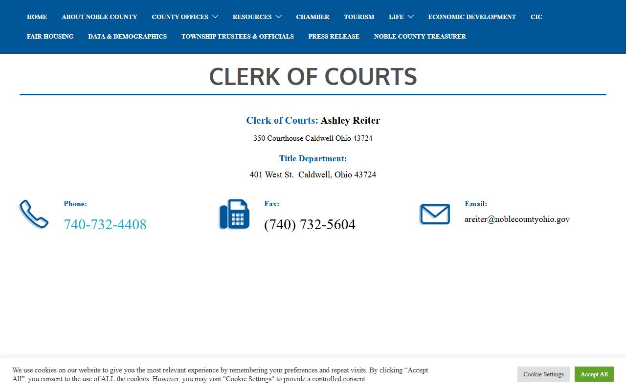 Noble County Ohio official clerk of courts website