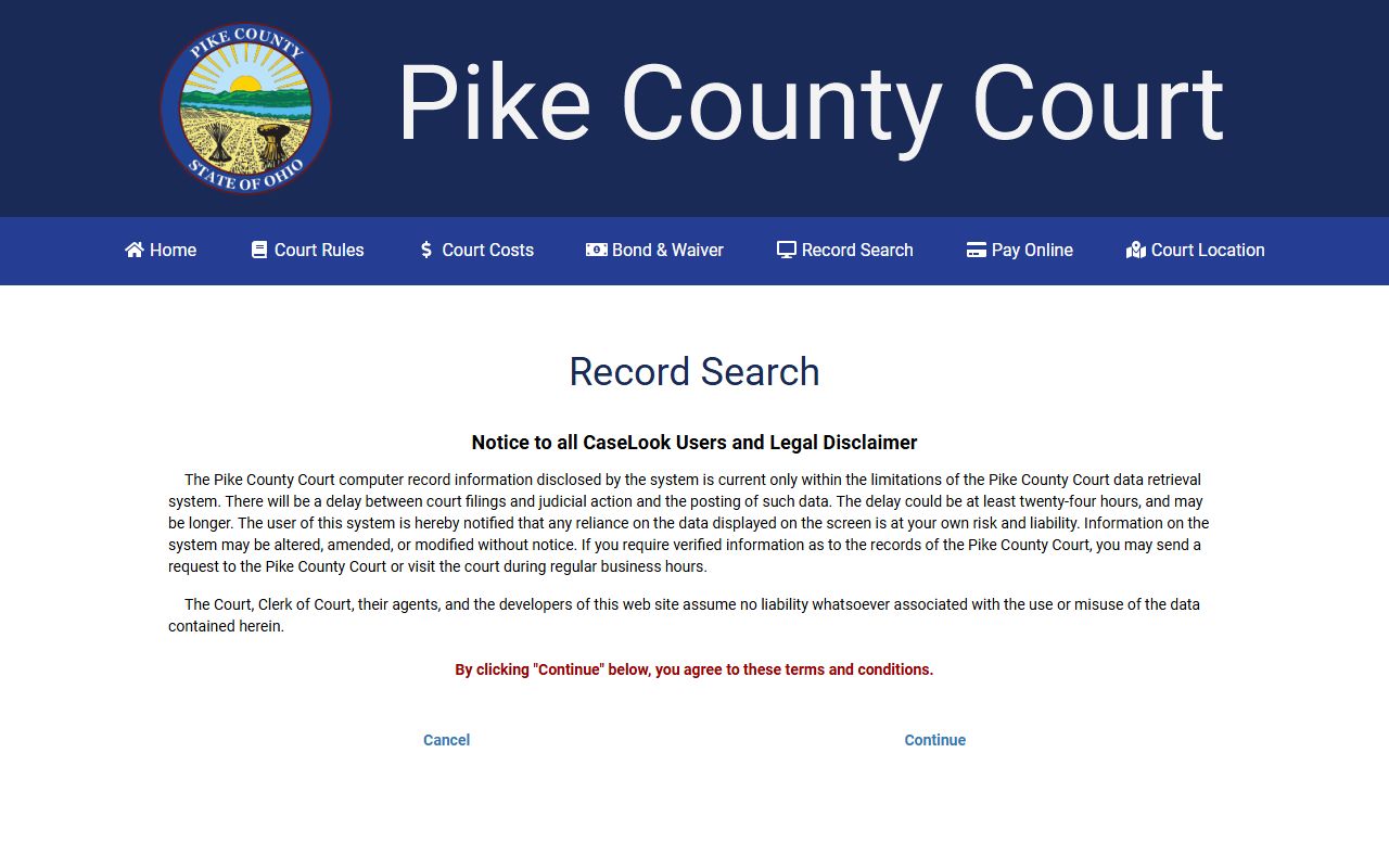 Pike County Court CaseLook record search portal for civil court records