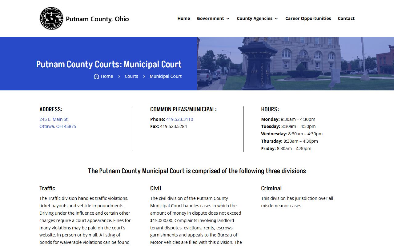 Putnam County Municipal Court website information