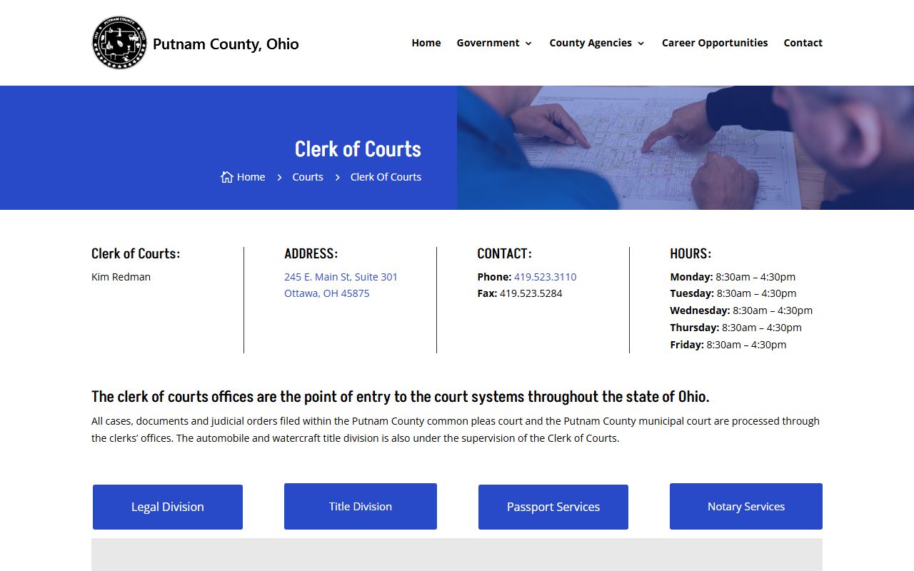 Putnam County Ohio Clerk of Courts website