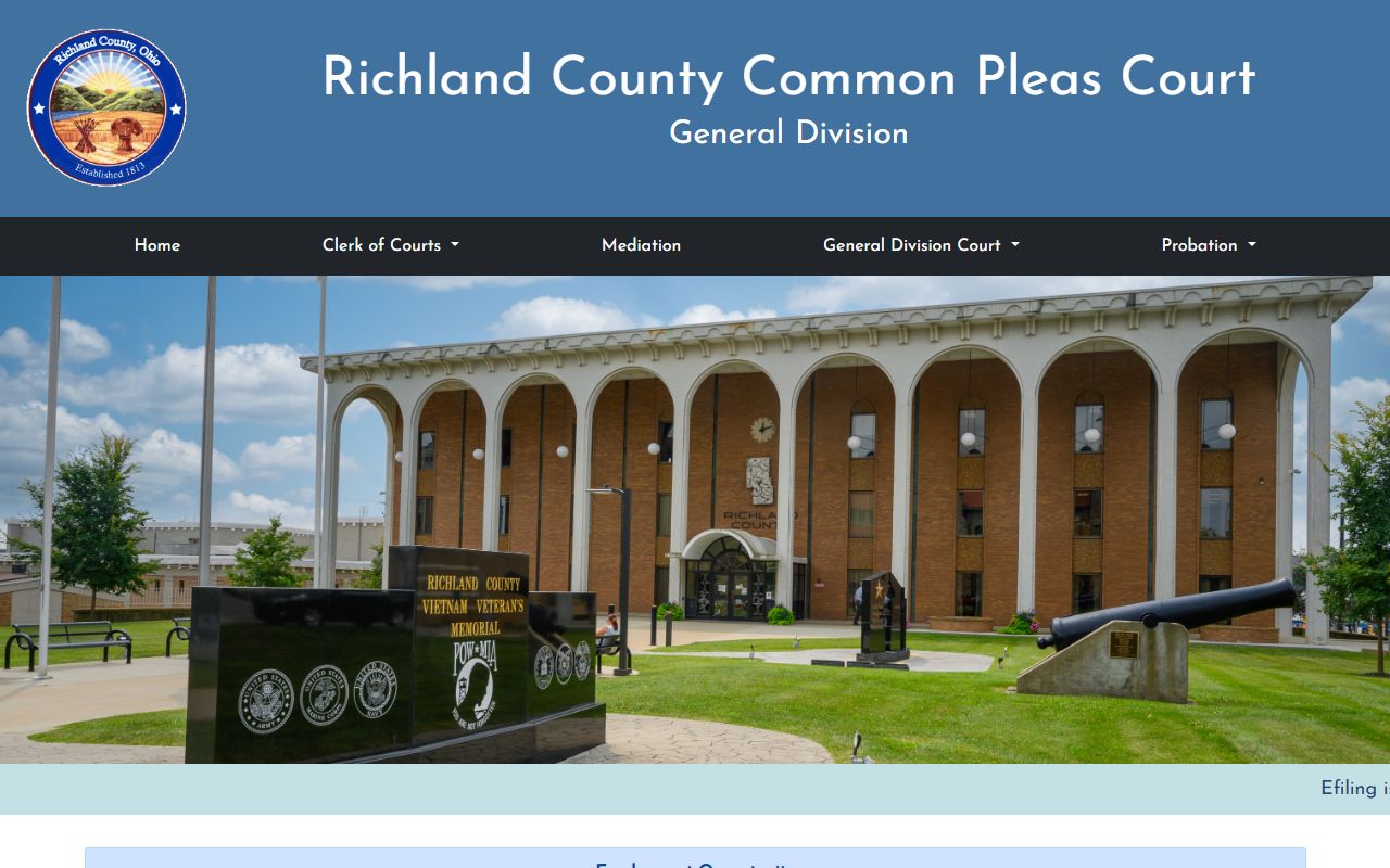 Richland County Common Pleas Court website civil court records