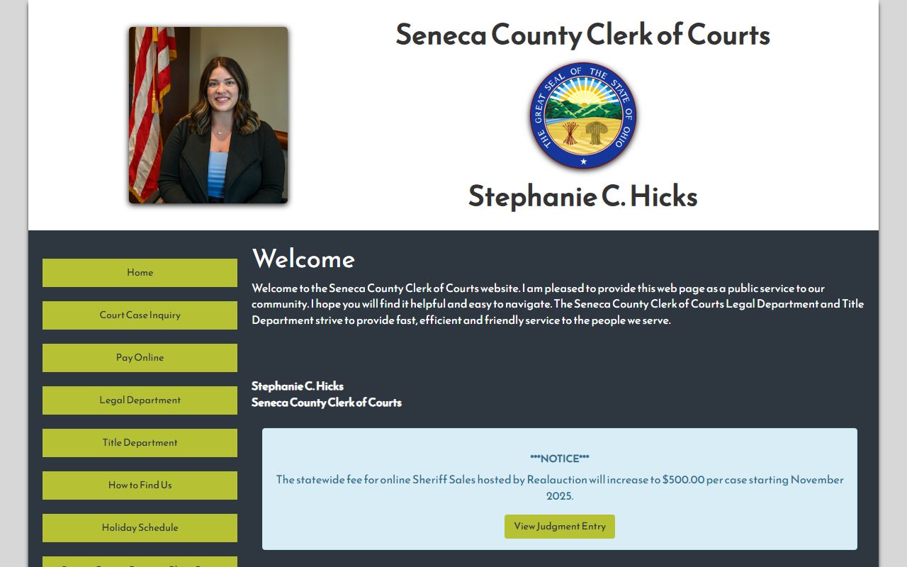 Seneca County Clerk of Courts website for civil court records