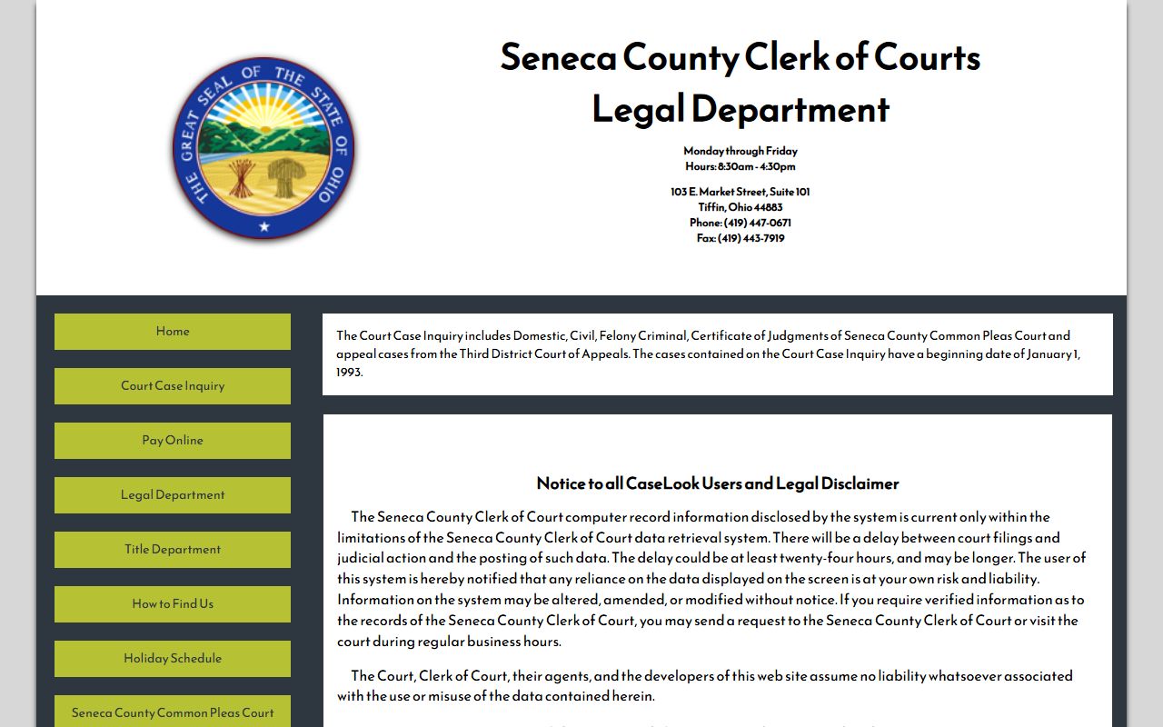 Seneca County CaseLook civil court records search system
