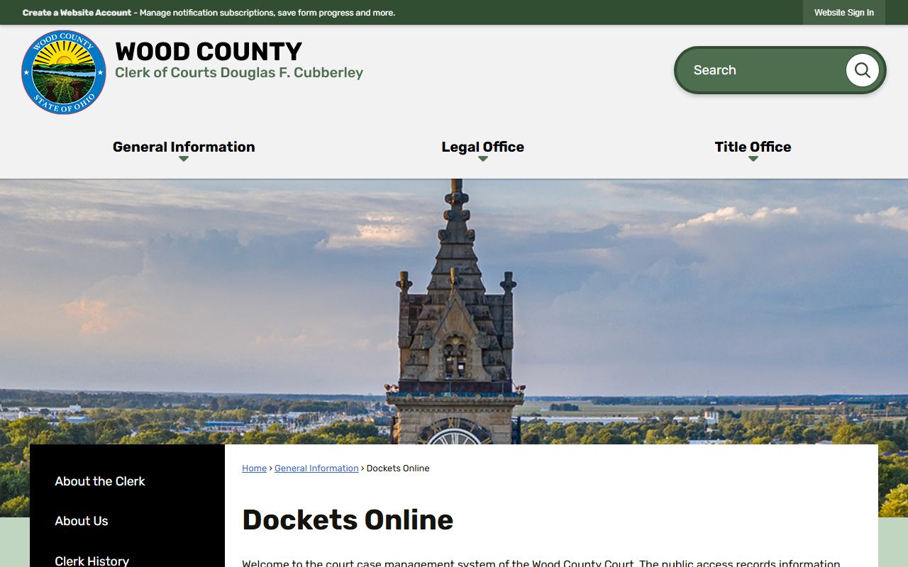 Wood County Clerk of Courts online docket search for civil court records