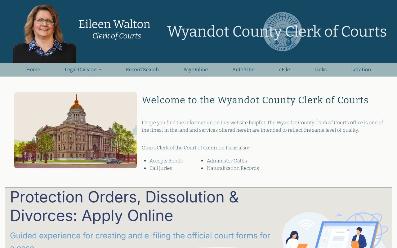 Wyandot County Clerk of Courts website for civil court records search