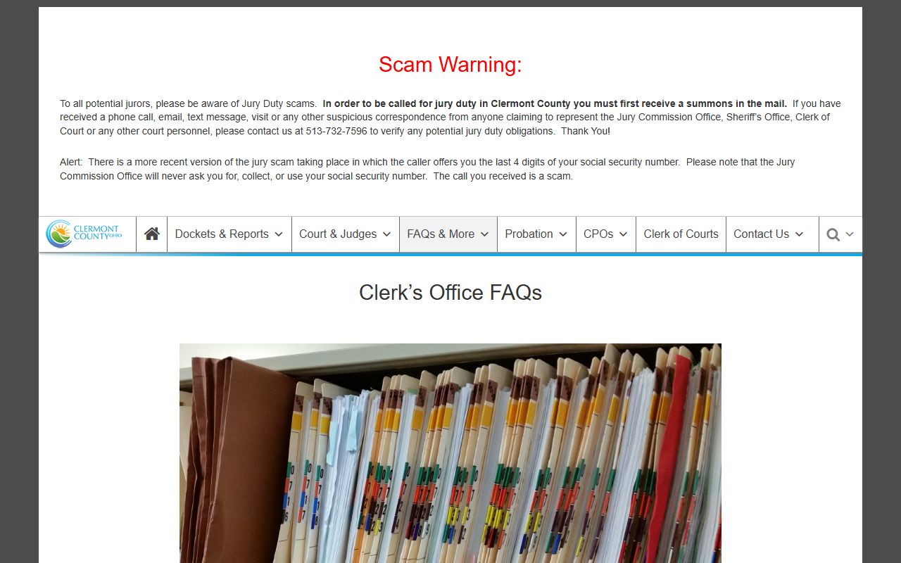 Clermont County civil court records FAQ page Ohio