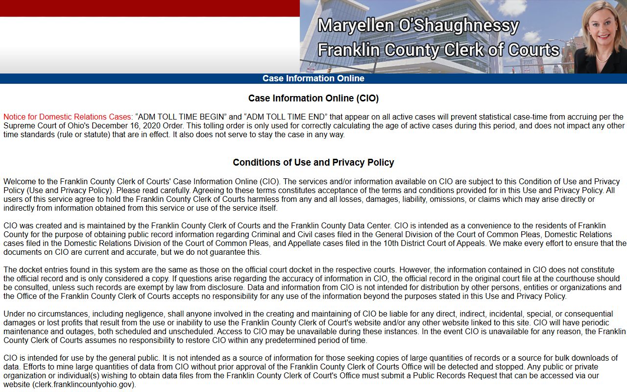 Franklin County civil court records search system Ohio