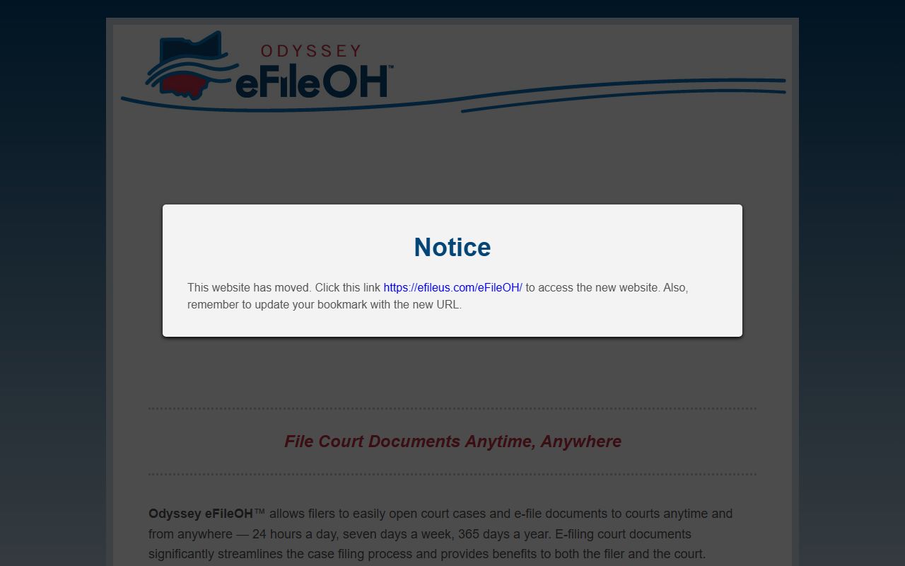 Ohio eFileOH electronic filing system for civil court records