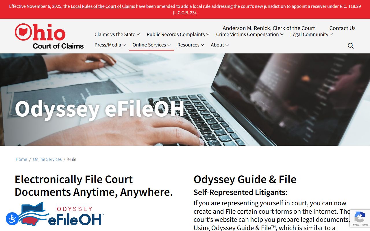 Ohio Court of Claims eFileOH civil court records filing portal