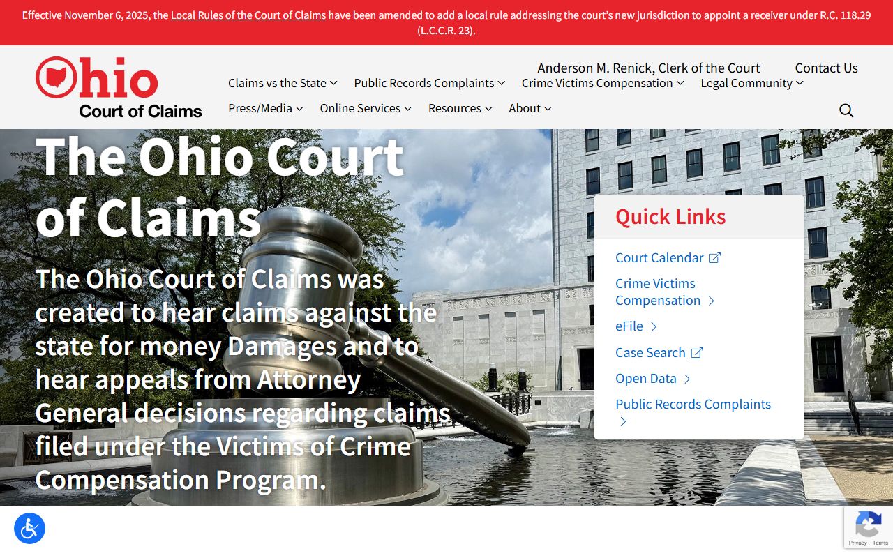 Ohio Court of Claims civil court records portal