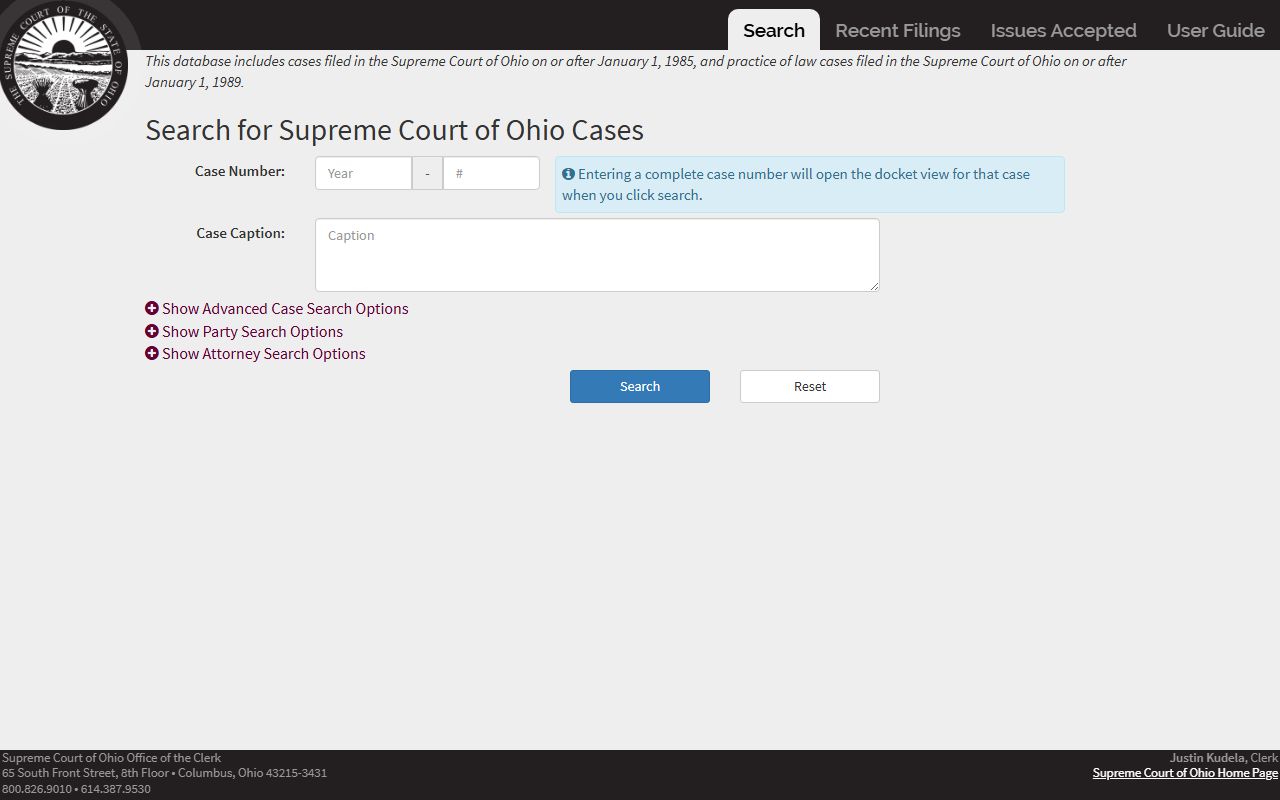 Ohio Supreme Court ECMS civil court records search portal